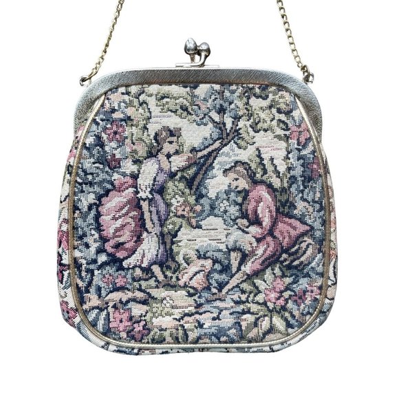 Vintage JR Miami Petite Point Tapestry Clutch Evening Bag Chain Handle 1950 - Picture 2 of 14
